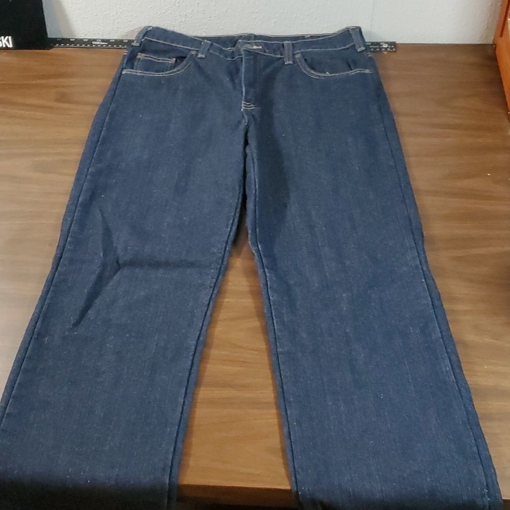 Dickies Red Plaid‎ Flannel Lined Dark Wash Straight Leg Denim Jeans 10 Tall - Picture 3 of 12